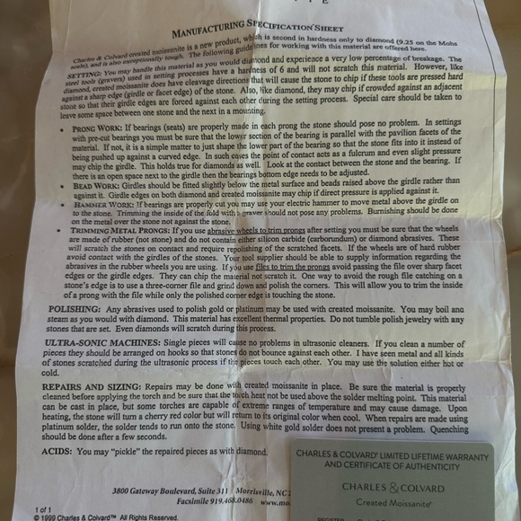 CHARLES & COLVARD* moissanite forever one colorless  3 carats stone - Picture 7 of 7